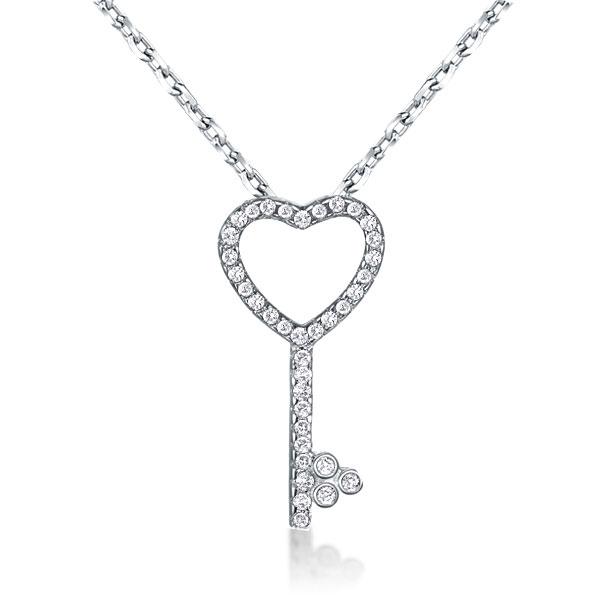 

Simple Key & Heart Design Pendant Necklace, White