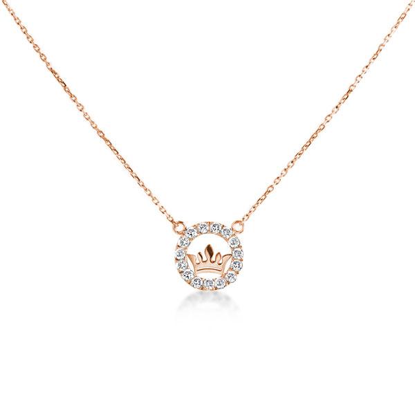 

Simple Crown Design Round Cut Rose Gold Pendant Necklace, White