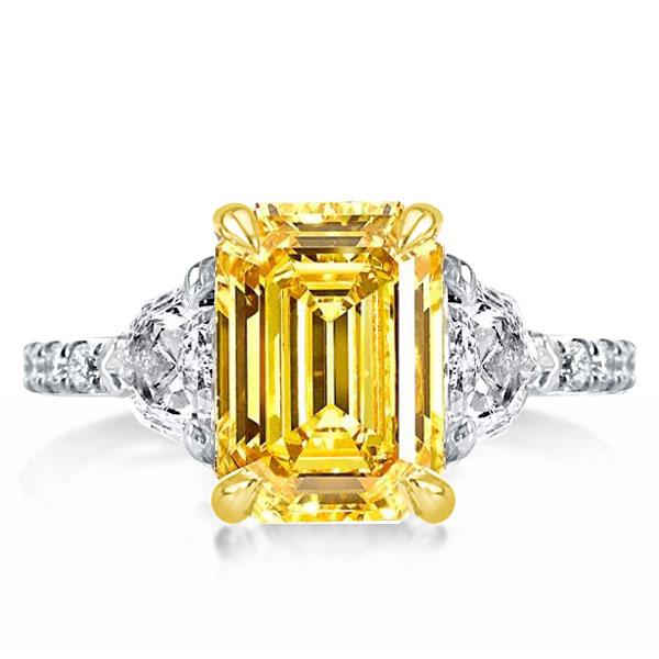 

Two Tone Three Stone Yellow Topaz Emerald Cut Engagement Ring, White