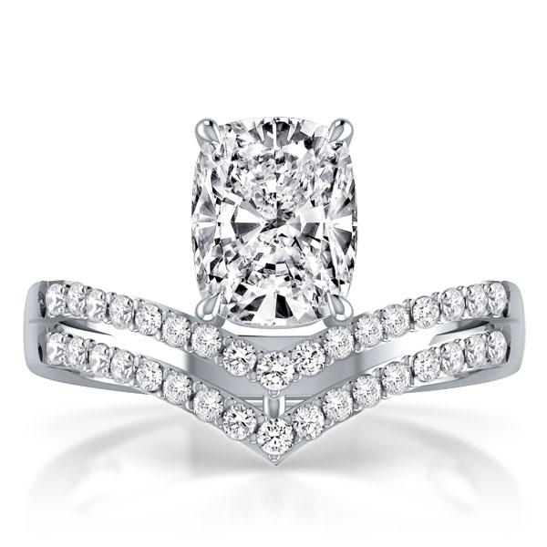 

Half Eternity Chevron Cushion Cut Engagement Ring, White