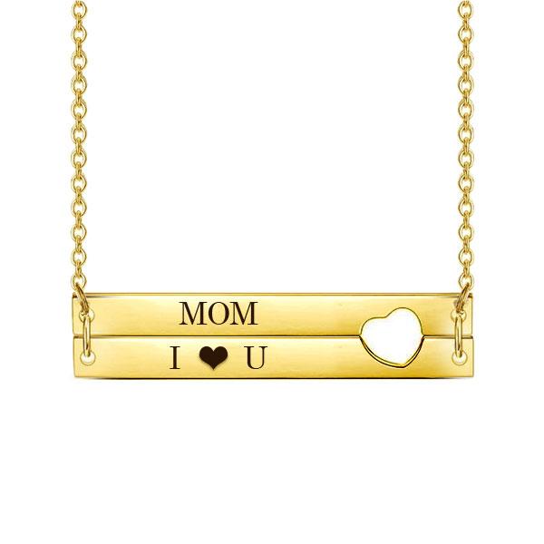 

Engravable Double Bar Necklace with Heart Cutout In Golden, White