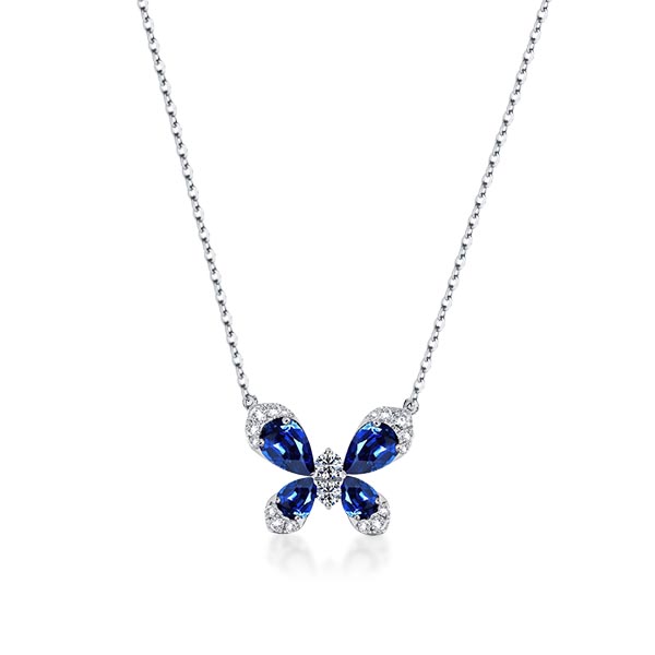 

Pear Cut Created Sapphire Butterfly Necklace, White