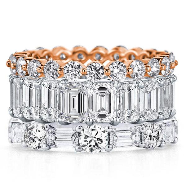 

Eternity Triple Row Two Tone Emerald & Round Stackable Band Set, White