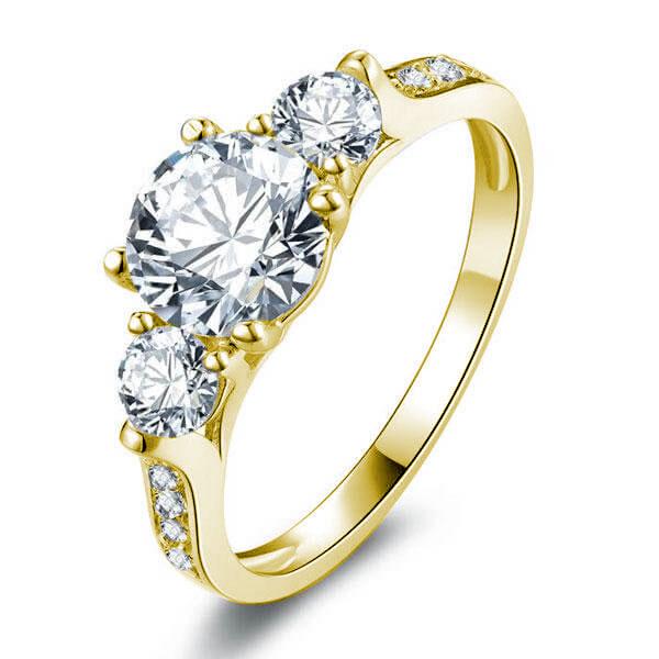 

Classic Golden Three Stone Engagement Ring, White