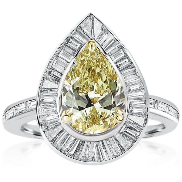 

Two Tone Yellow Topaz Halo Pear Cut Engagement Ring, White