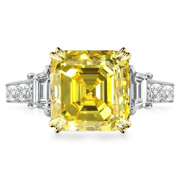

3 Stone Milgrain Asscher Cut Yellow Topaz Engagement Ring, White