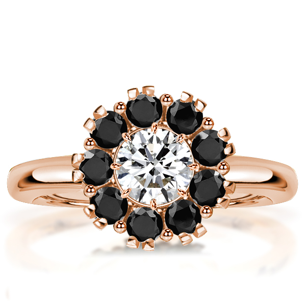 

Rose Gold Round Cut White & Black Sapphire Engagement Ring