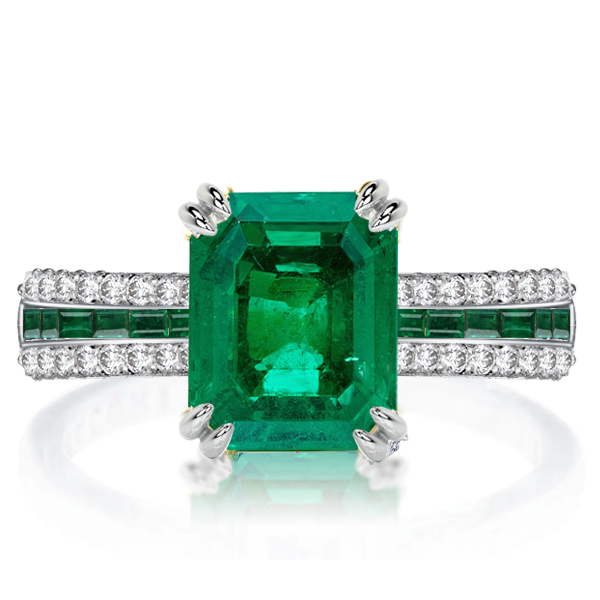 Double Prong Unique Emerald Cut Emerald Green Engagement Ring | Italo ...