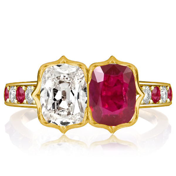 

Italo Cushion Cut Toi Et Moi Ruby Engagement Ring, White