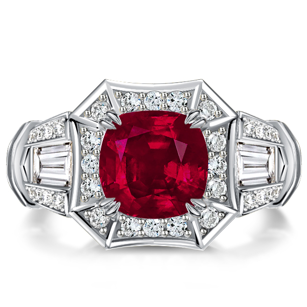 

Italo Halo Ruby Cushion 2 Prong Unique Engagement Ring For Women, White