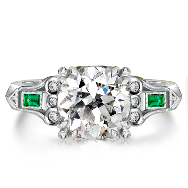 

Italo Art Dceo White Round Emerald Milgrain Engagement Ring