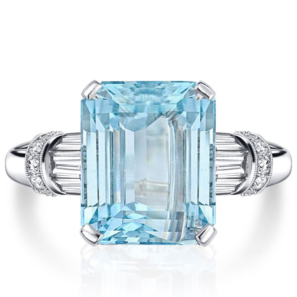 

Italo Aquamarine Baguette & Emerald Cut Engagement Ring, White