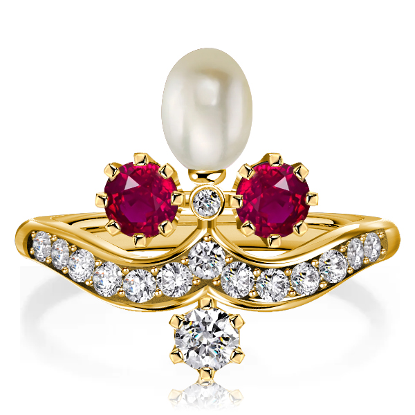 

Italo Golden Pearl Ruby Ring Vintage Engagement Ring, White