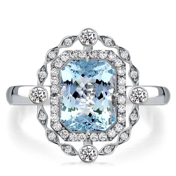

Italo Cushion Cut Aquamarine Ring Halo Engagement Ring, White
