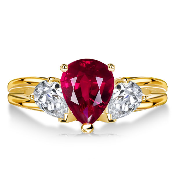 

Italo Golden Ruby Ring Pear Cut 3 Stone Engagement Ring, White