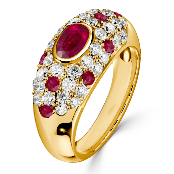 

Italo Golden Oval Cut Ruby Ring Vintage Cocktail Ring, White