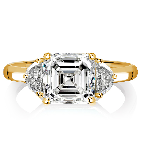 

Italo Asscher Cut White Sapphire Three Stone Engagement Ring