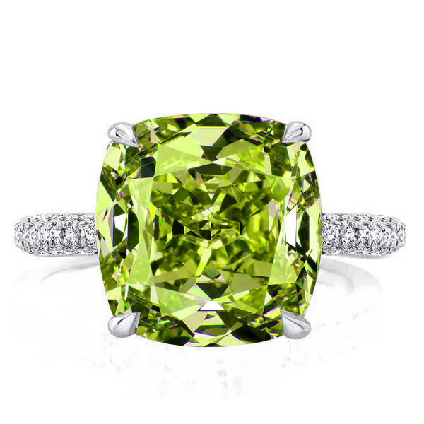 

Italo Hidden Halo Peridot Cushion Cut Wedding Rings For Women, White