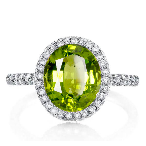 

Italo Peridot Wedding Rings For Women Halo Engagement Ring, White