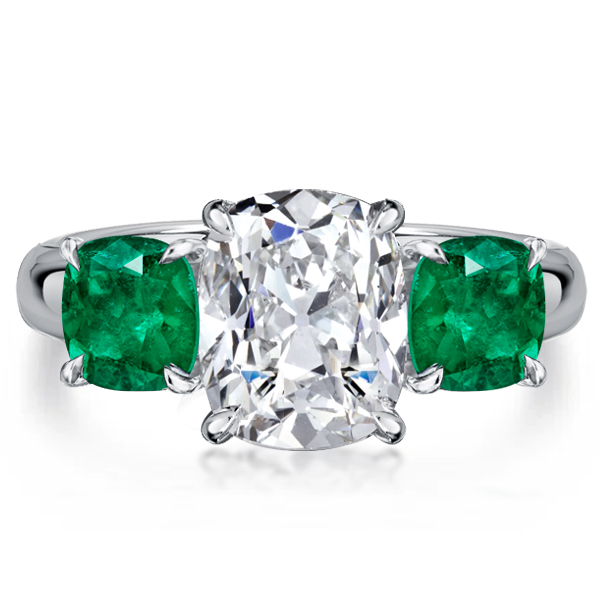 

Italo 3 Stone Cushion Cut Engagement Rings Emerald Ring, White