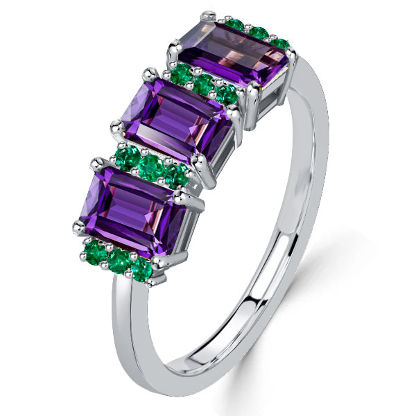 

Italo Emerald Cut Amethyst Three Stone Engagement Ring, White