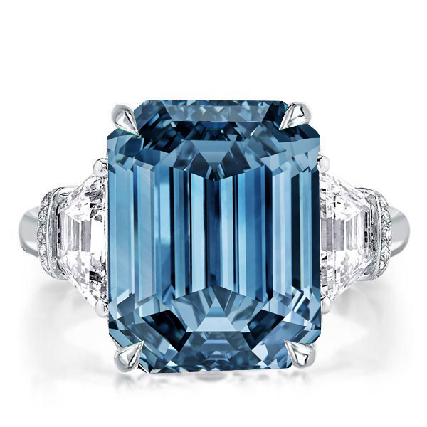 

Italo Blue Topaz Emerald Cut Ring Three Stone Engagement Ring, White