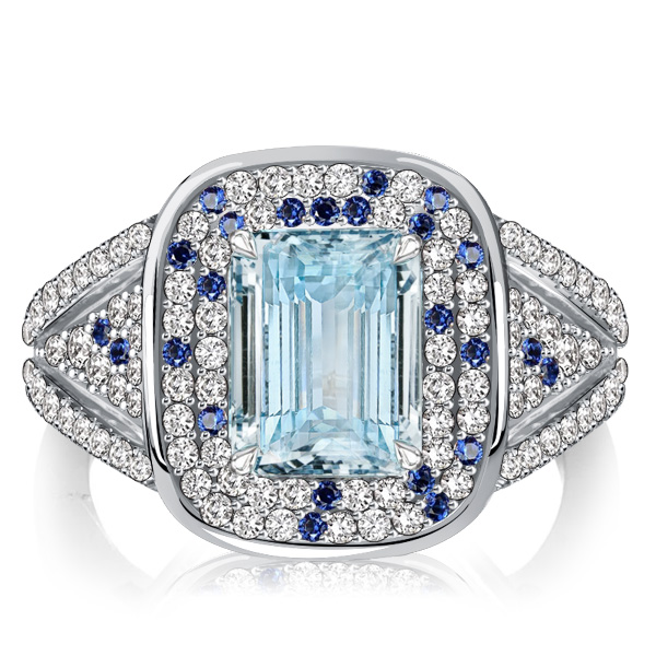 

Italo Micro Pave Emerald Cut Aquamarine Cocktail Ring, White