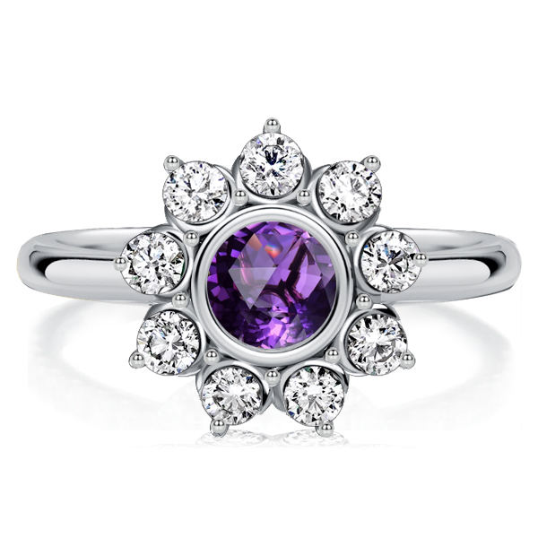 

Italo Halo Amethyst Vintage Engagement Ring Cluster Ring, White