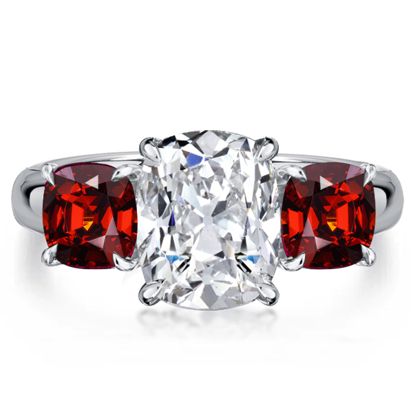 

Italo 3 Stone Garnet Cushion Cut Engagement Rings, White