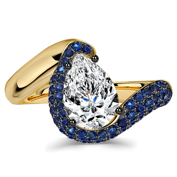 

Italo Micro Pave Blue Sapphire Pear Shaped Engagement Ring, White