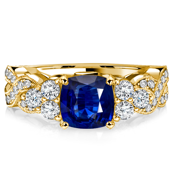 

Italo Golden Cushion Cut Blue Sapphire Sterling Silver Rings, White