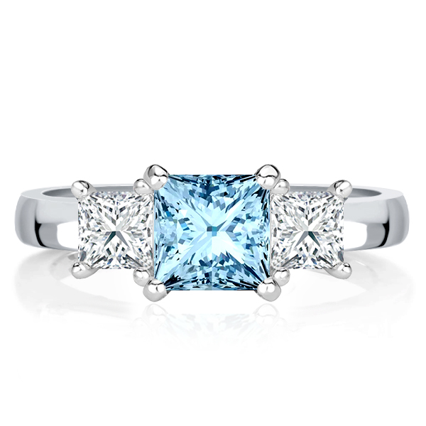 

Italo Princess Cut Aquamarine Three Stone Rings, White