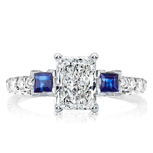 

Italo White Sapphire Radiant Cut Three Stone Engagement Ring