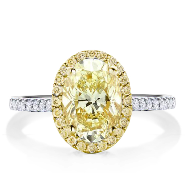 

Italo Two Tone Halo Oval Cut Yellow Topaz Wedding Rings, White