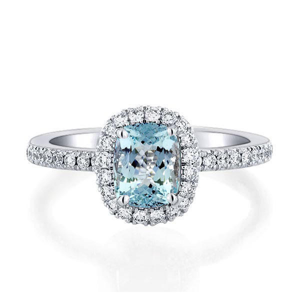 

Italo Halo Aquamarine Ring Cushion Cut Engagement Ring, White