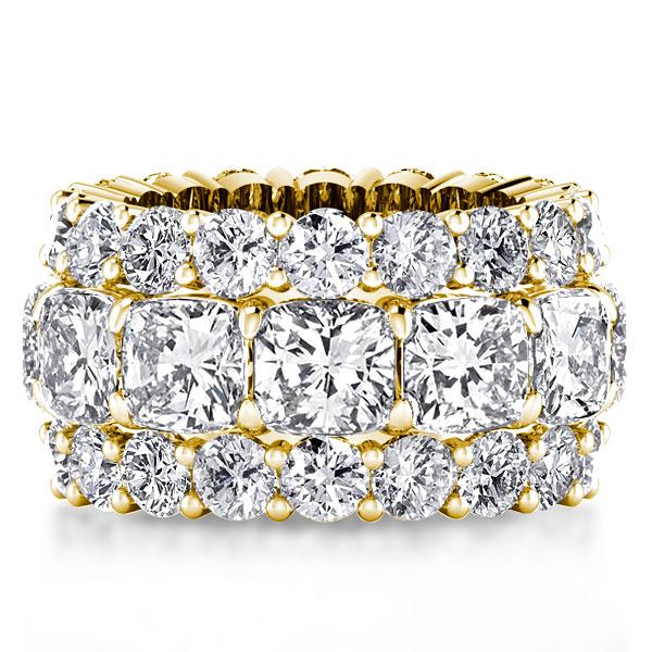 

Yellow Gold Multi-Row Cushion Cut Eternity Wedding Band, White