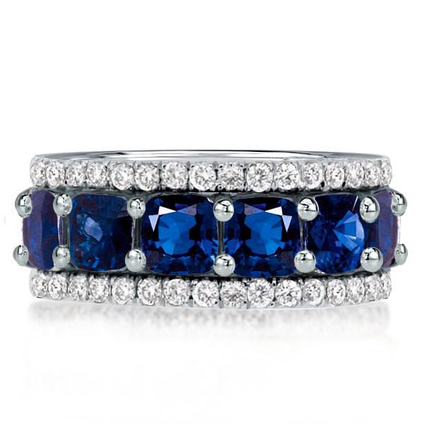 

Eternity Multi Row Blue Cushion Cut Wedding Band, White