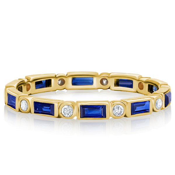 

Bezel Baguette Blue Sapphire Eternity Wedding Band For Women, White