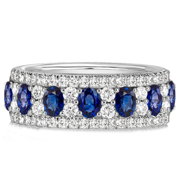 

Oval Cut Blue Multi Row Half Eternity Wedding Band For Women, White