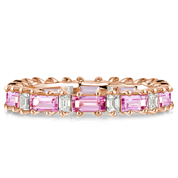 

Alternating Baguette Cut Pink Eternity Wedding Band For Women, White