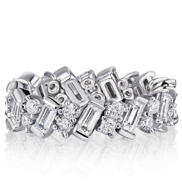 

Alternating Double Round & Baguette White Eternity Wedding Band