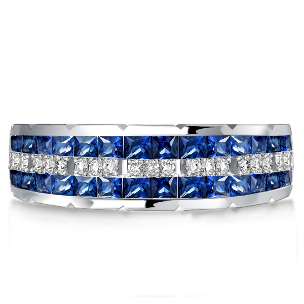 

Italo Blue Multi Row Asscher Half Eternity Wedding Band, White