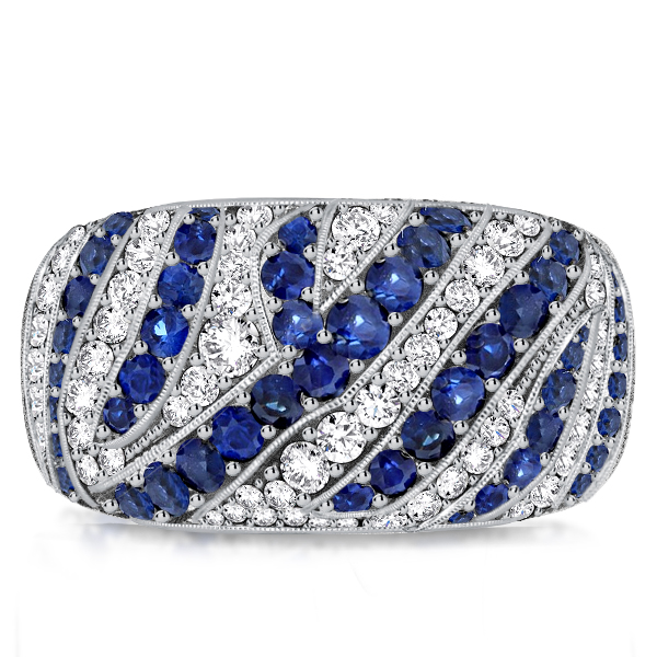 

Italo Milgrain Blue Sapphire Wedding Band Cocktail Ring Vintage, White