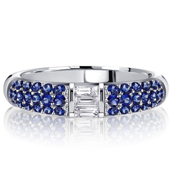 

Italo Blue Stacked Baguette Half Eternity Wedding Band For Women, White