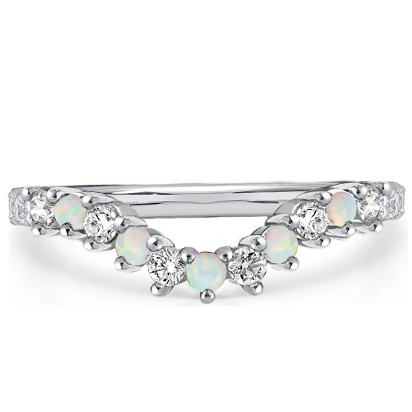 

Italo Classic Opal & White Round Half Eternity Wedding Band