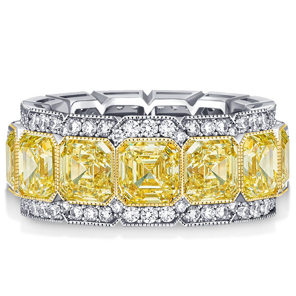 

Italo Yellow Asscher Multi Row Eternity Wedding Band For Women, White