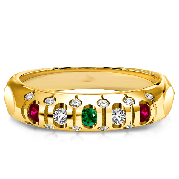 

Italo Golden Vintage Wedding Band Ruby Emerald Band Ring, White