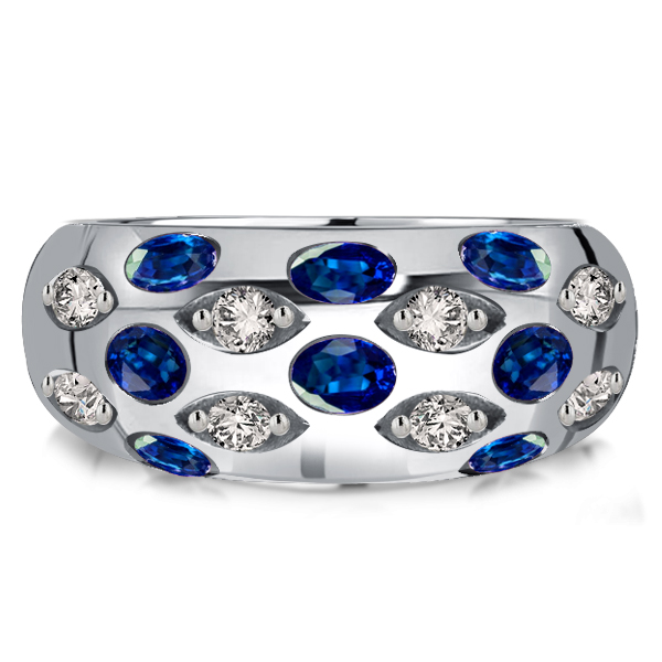

Italo Oval Blue Sapphire Wedding Band Vintage Dome Ring, White