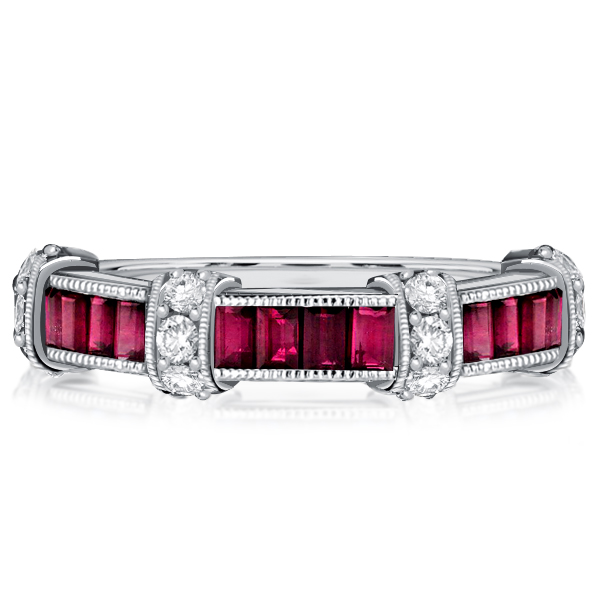 

Italo Unique Ruby Ring Baguette Cut Vintage Wedding Band, White