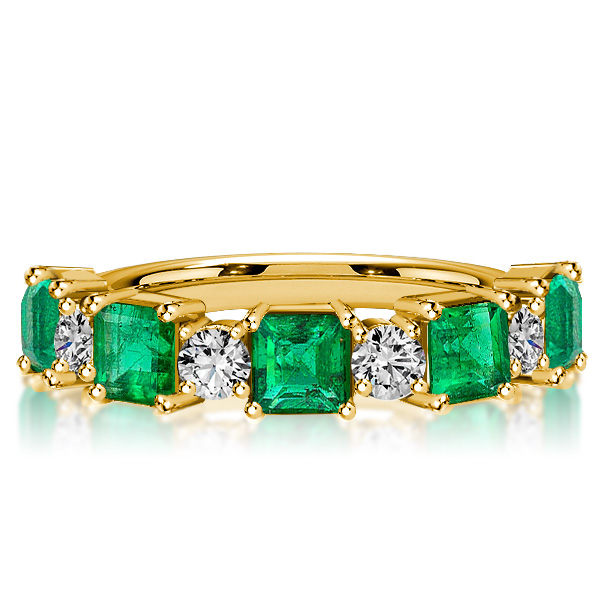 

Italo Golden Asscher Cut Emerald Green Half Eternity Band, White